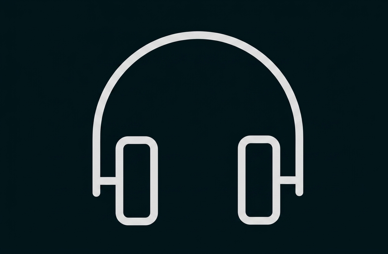 Schwarz-weißes, einfaches Kopfhörer-Icon (Strichzeichnung)